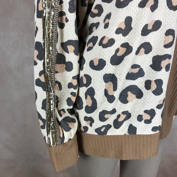 VENUS Sequin Sleeve Animal Print Waffle Knit Top 2X - Picture 4 of 7